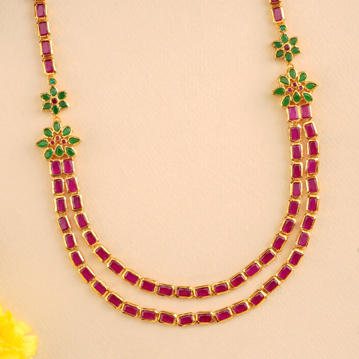 Emerald Floral with Ruby Layer Necklace