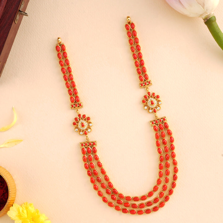 Coral Flower Oval Stone Layer Necklace