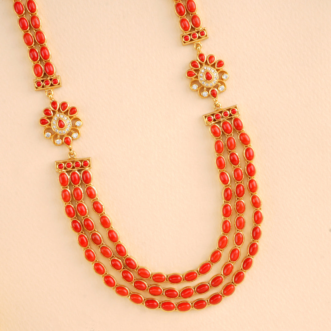 Coral Flower Oval Stone Layer Necklace