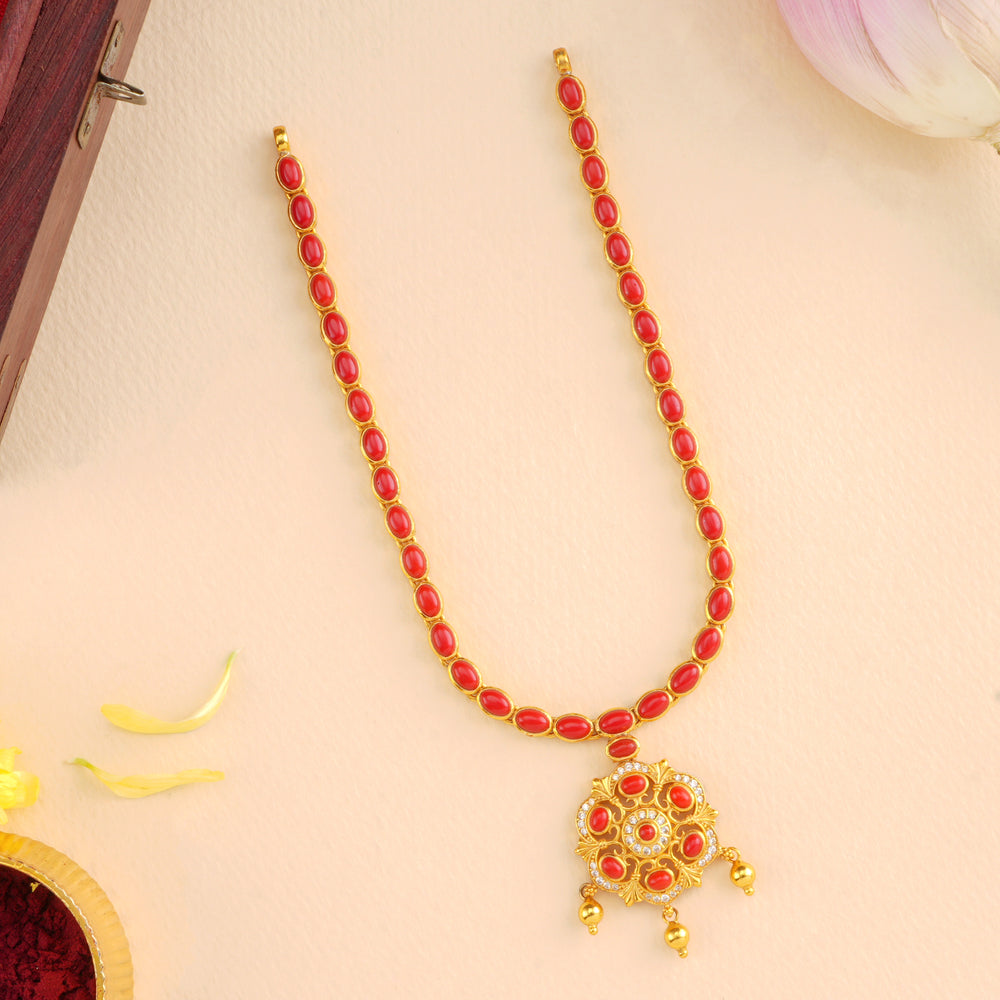 Coral with Floral Pendant Necklace