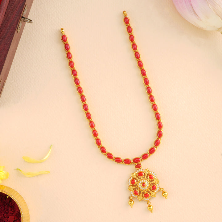 Coral with Floral Pendant Necklace