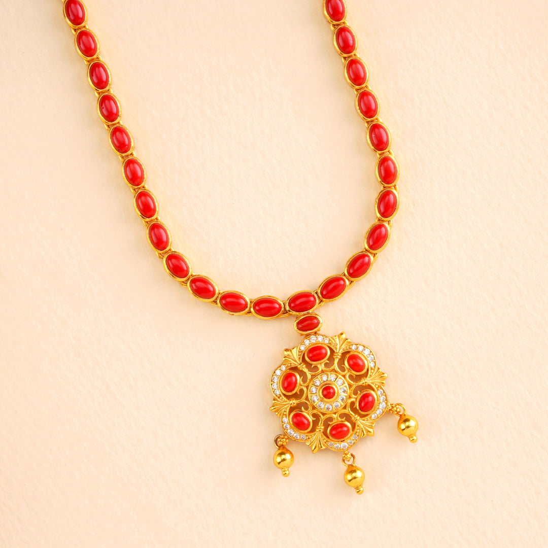 Coral with Floral Pendant Necklace