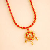 Coral with Floral Pendant Necklace