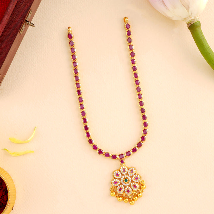 Ruby Oval Stone with Balls Necklace