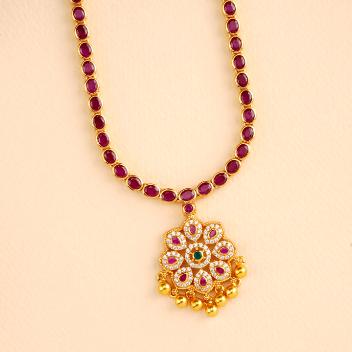 Ruby Oval Stone with Balls Necklace