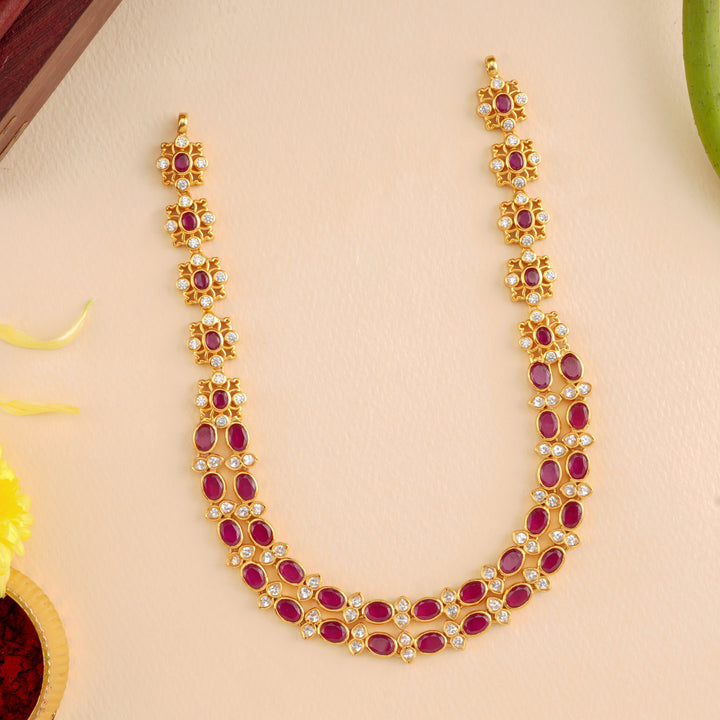 Double Ruby Gemstone with Flower Necklace