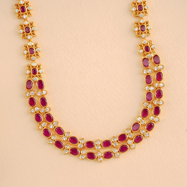 Double Ruby Gemstone with Flower Necklace