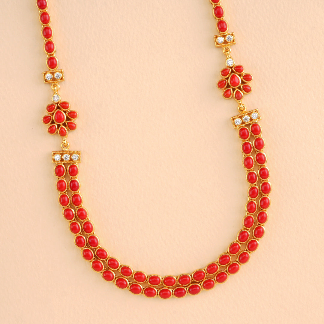 Double Coral Flower Layer Necklace