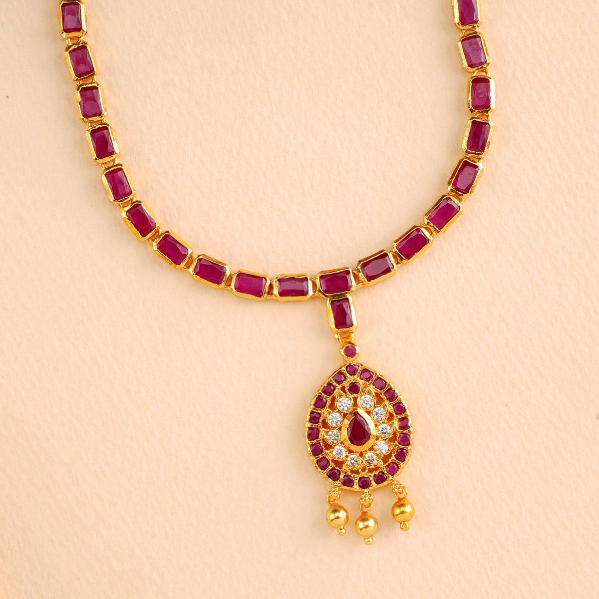 Ruby Oval Stone Layer Necklace