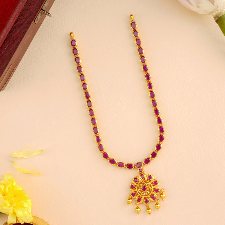 Gorgeous Ruby and Flower Pendant Necklace
