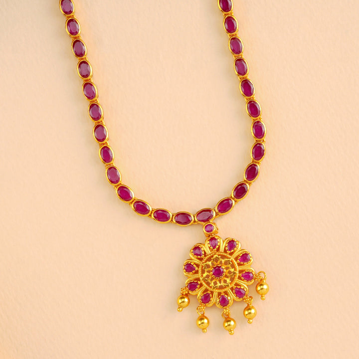 Gorgeous Ruby and Flower Pendant Necklace