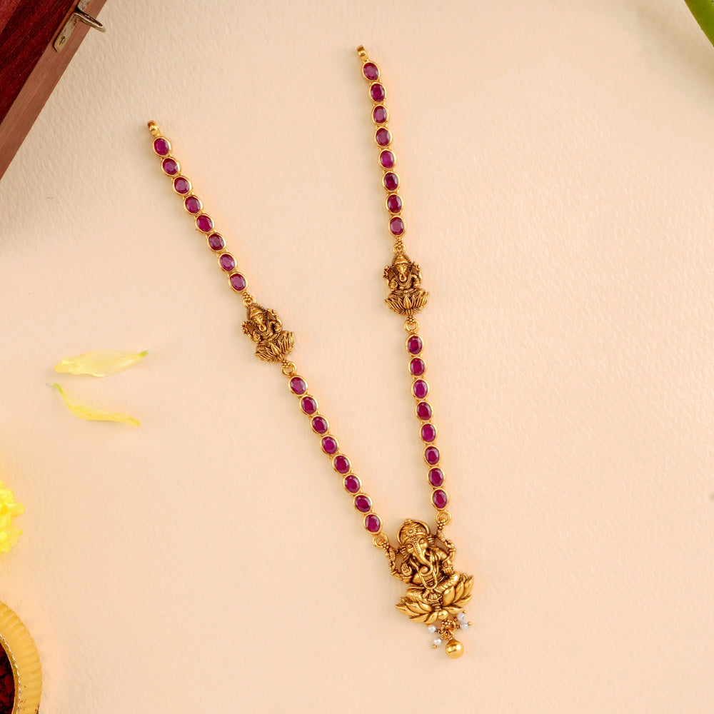 Vinayagar Pendant with Ruby Necklace