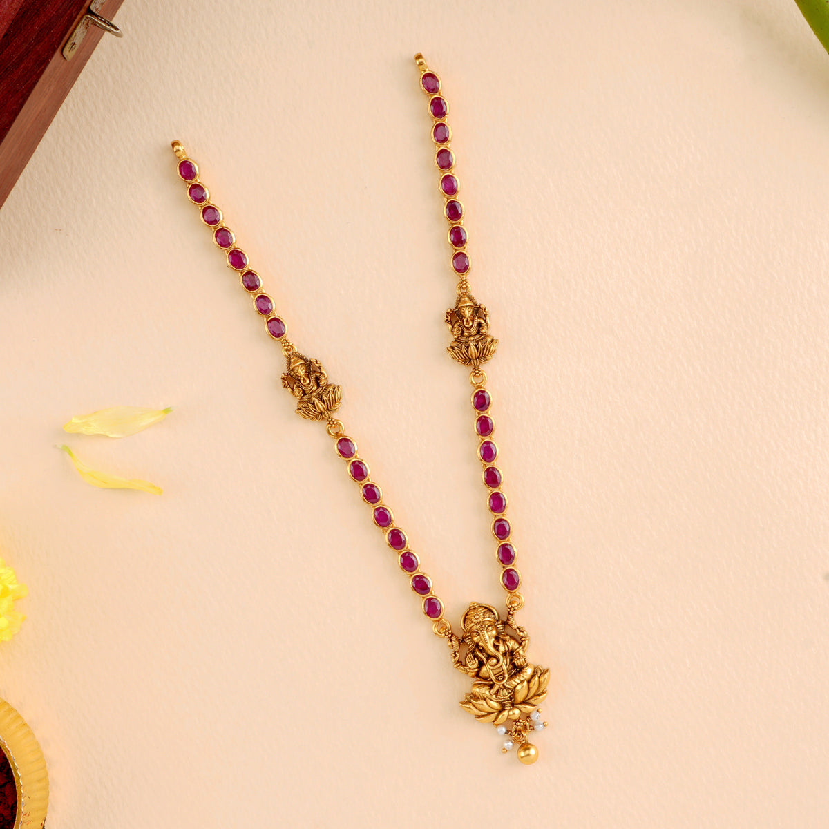 Vinayagar Pendant with Ruby Necklace