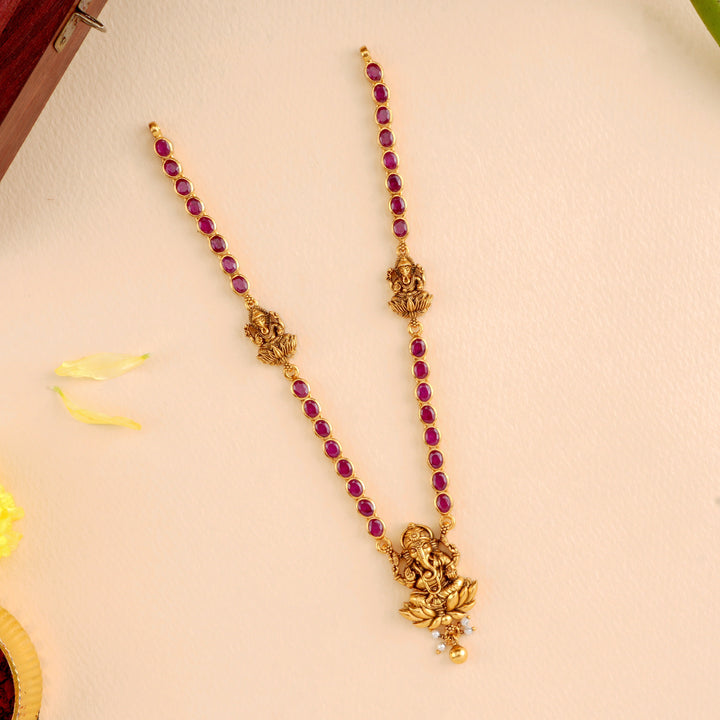 Vinayagar Pendant with Ruby Necklace