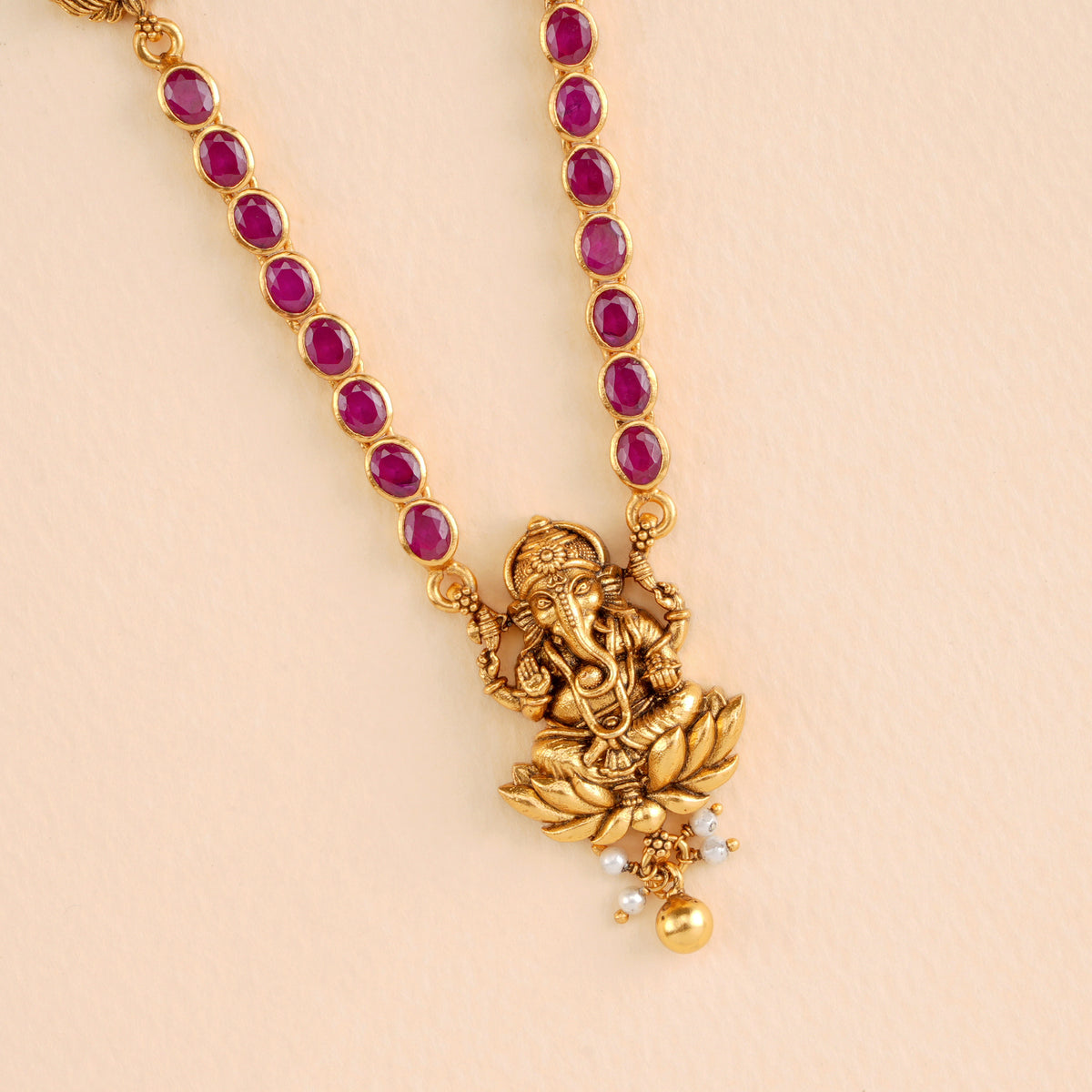 Vinayagar Pendant with Ruby Necklace