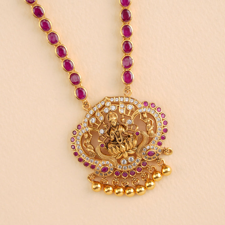 Radiant Ruby Temple Lakshmi Design Necklace