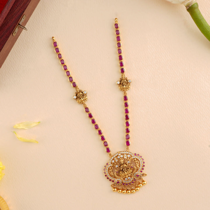 Radiant Ruby Temple Lakshmi Design Necklace