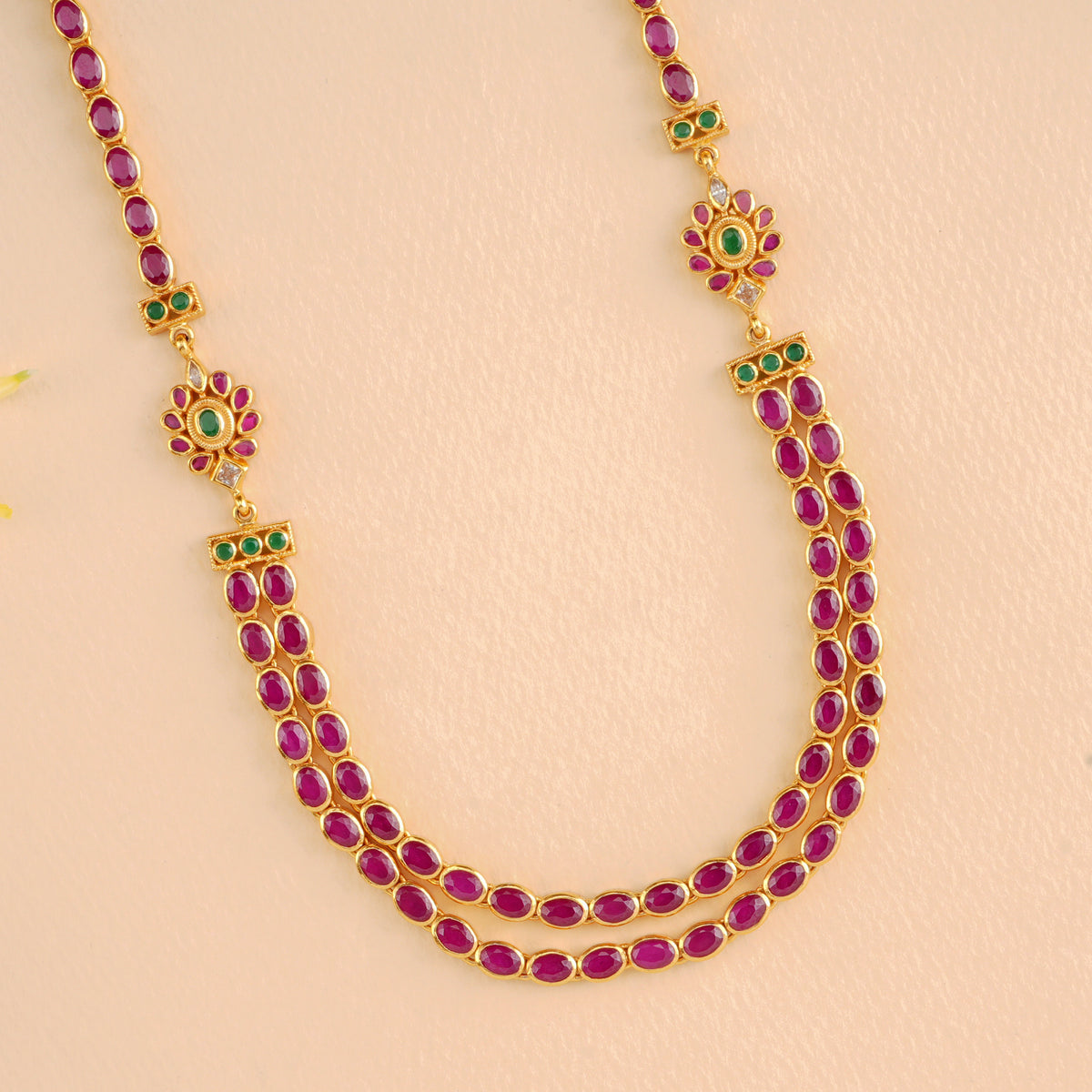 Double Layer Ruby Emerald Bridal Necklace