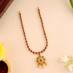 Ruby Flower Motif Golden Drops Necklace
