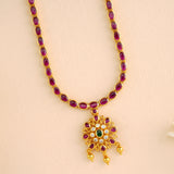 Ruby Flower Motif Golden Drops Necklace