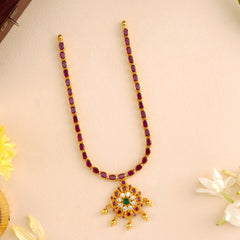 Elegant Ruby Blossom Golden Bead Drop Necklace