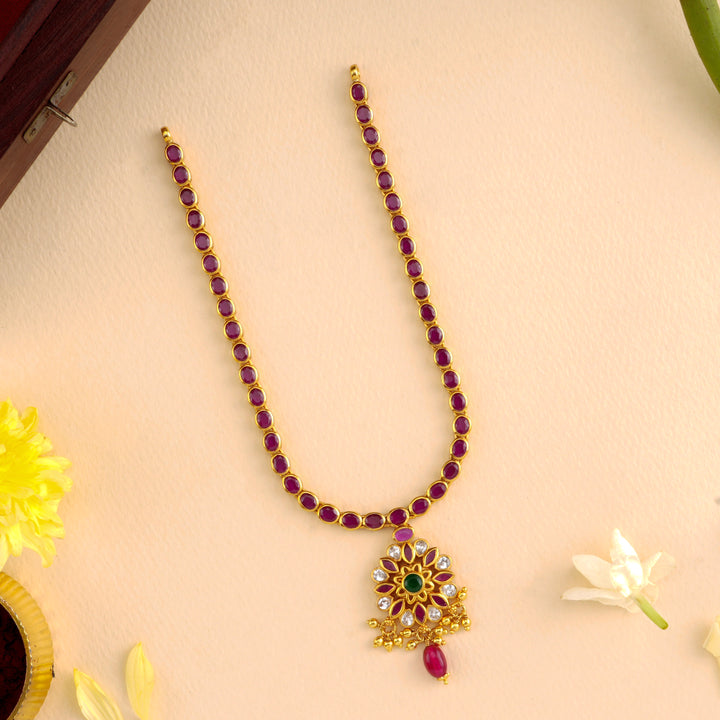 Ruby Oval Stone and Beads Necklace