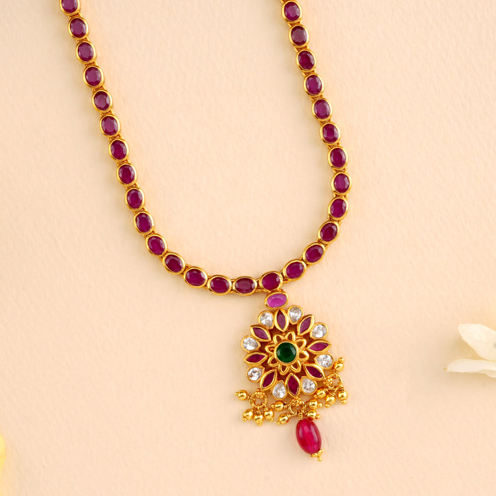 Ruby Oval Stone and Beads Necklace
