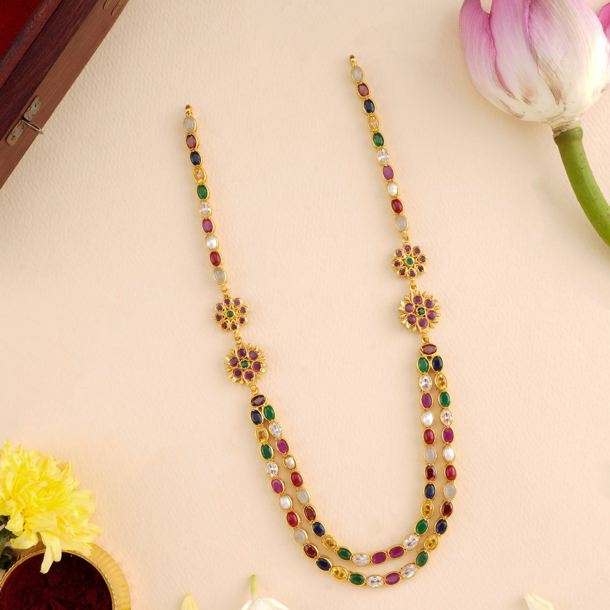 Navaratna Gemstone Layer Necklace