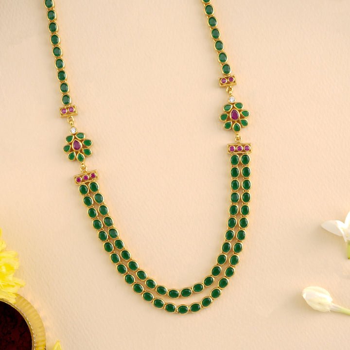 Radiant Emerald Floral Two-Layer Necklace