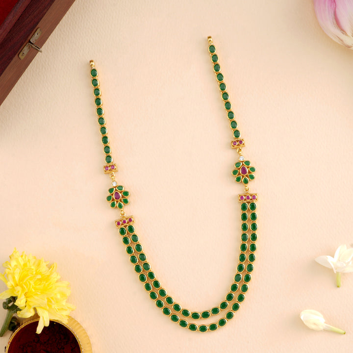 Radiant Emerald Floral Two-Layer Necklace