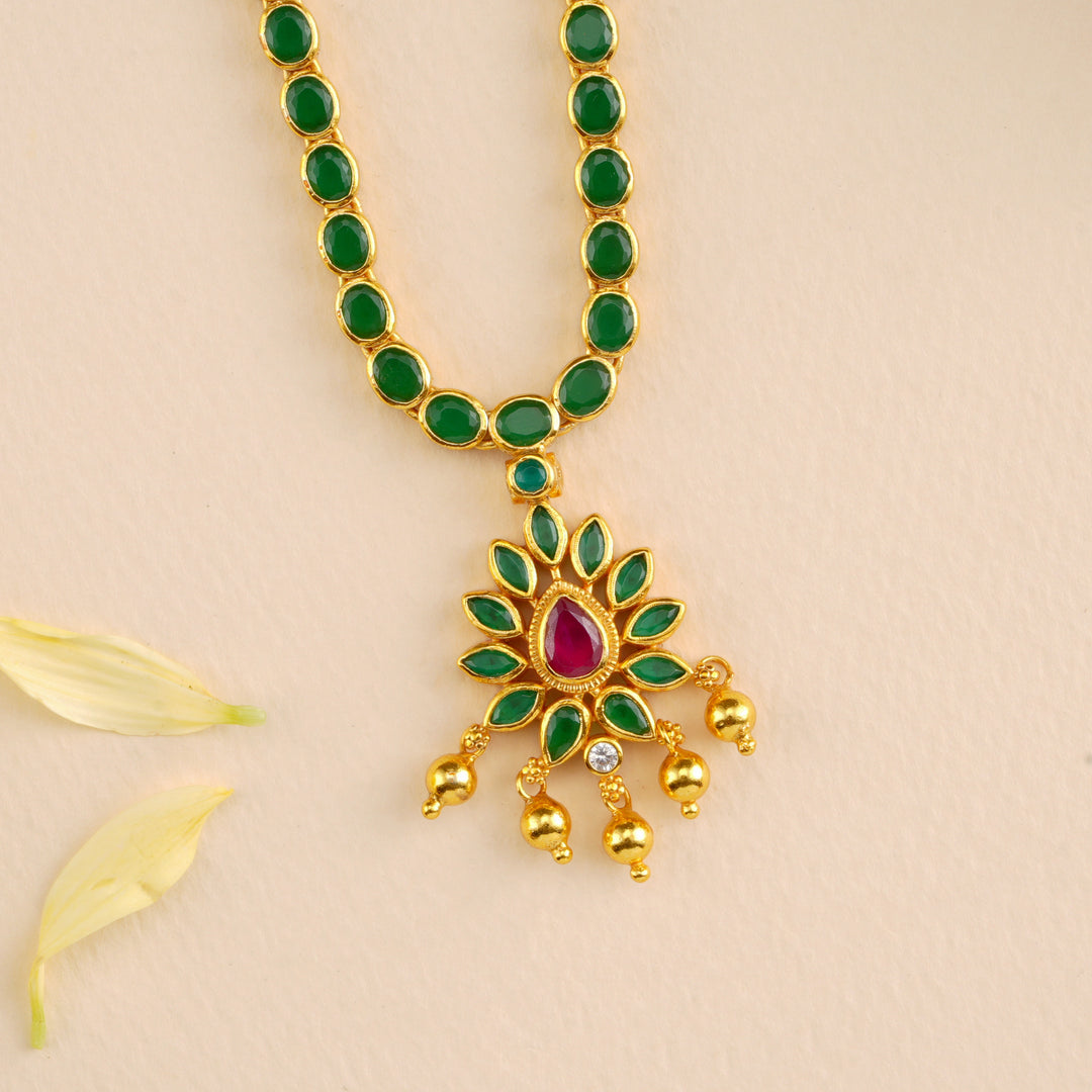 Emerald with Ruby Flower Layer Necklace