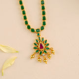 Emerald with Ruby Flower Layer Necklace