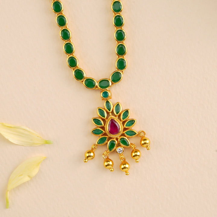 Emerald with Ruby Flower Layer Necklace
