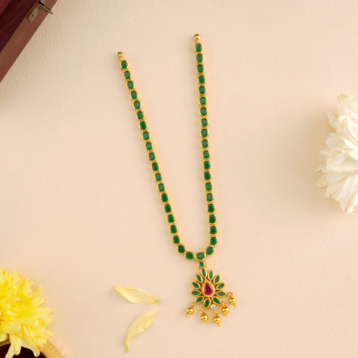 Emerald with Ruby Flower Layer Necklace