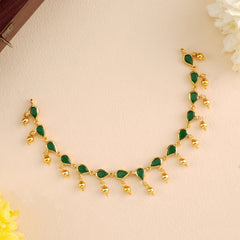Emerald Leaf Design with Golden Drops Necklace