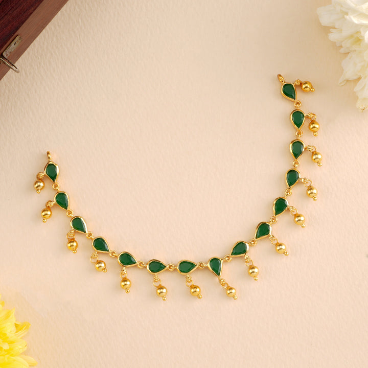 Emerald Leaf Design with Golden Drops Necklace