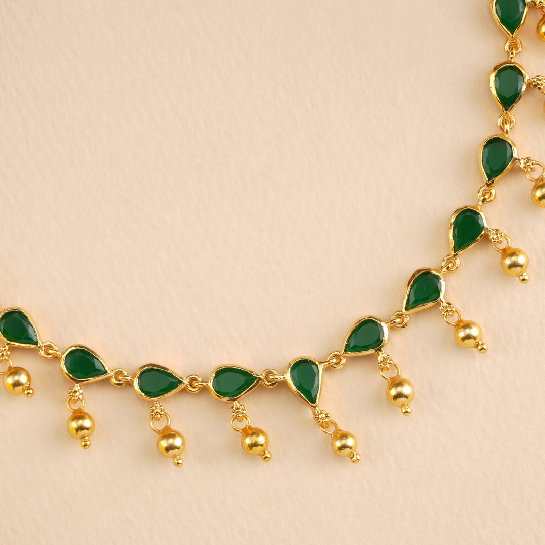 Emerald Leaf Design with Golden Drops Necklace