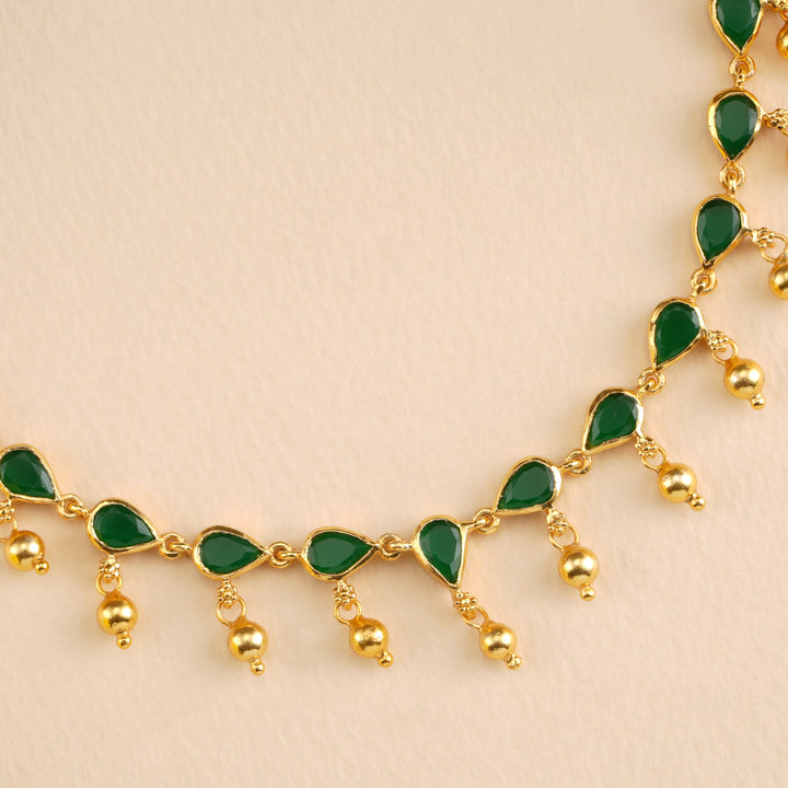 Emerald Leaf Design with Golden Drops Necklace