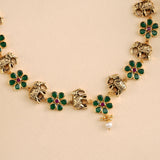Antique Elephant Emerald Flower Necklace