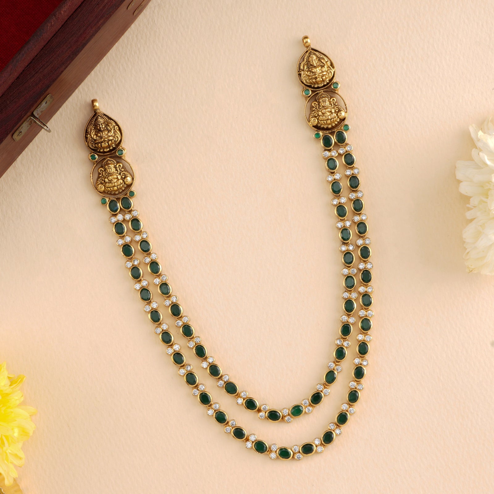 Antique Lakshmi with Emerald Oval Shape Necklace