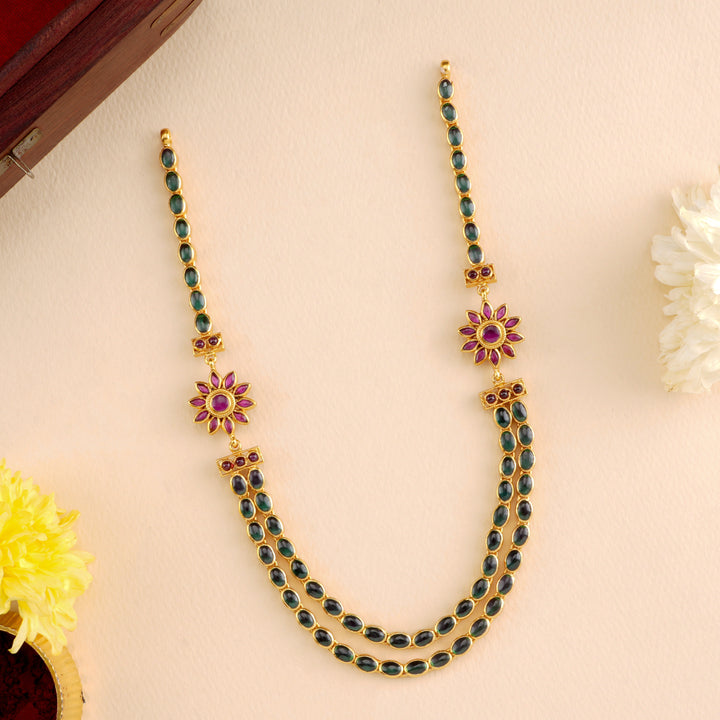 Ruby Emerald Dual Layer Necklace
