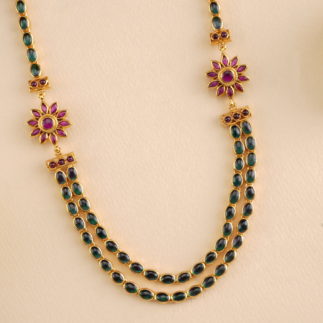 Ruby Emerald Dual Layer Necklace