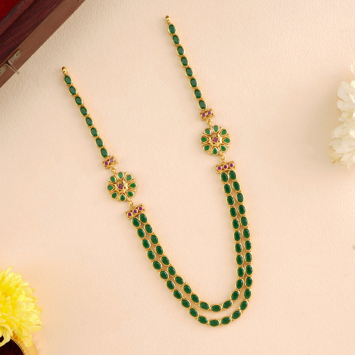 Emerald and Floral Drop Layer Necklace