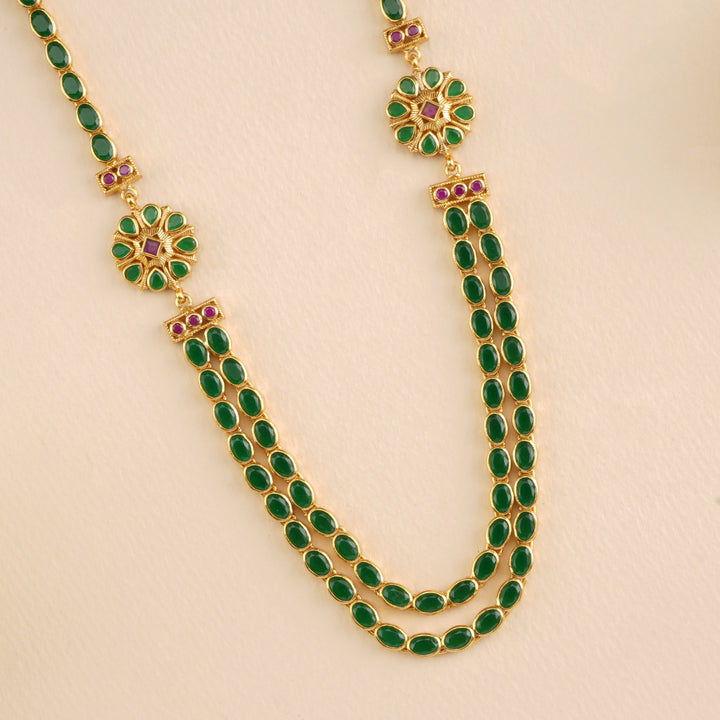 Emerald and Floral Drop Layer Necklace