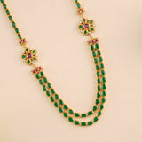 Floral Emerald Oval Dual Layer Necklace
