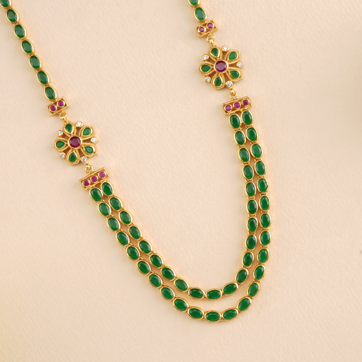 Floral Emerald Oval Dual Layer Necklace