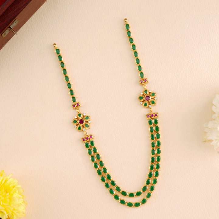Floral Emerald Oval Dual Layer Necklace