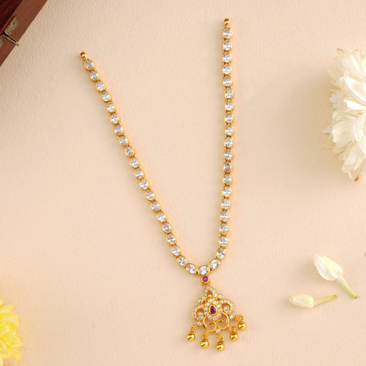White Stone Floral with Drops Necklace