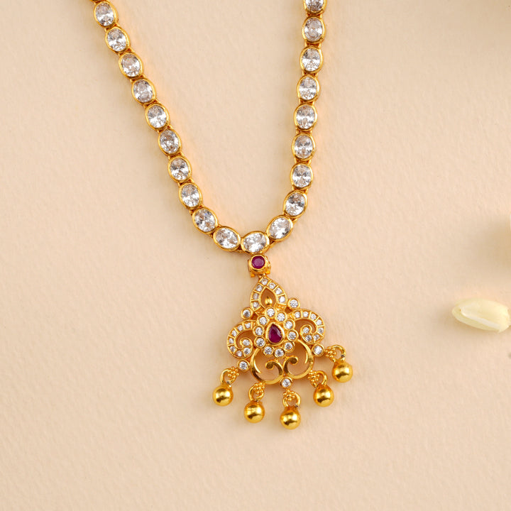 White Stone Floral with Drops Necklace