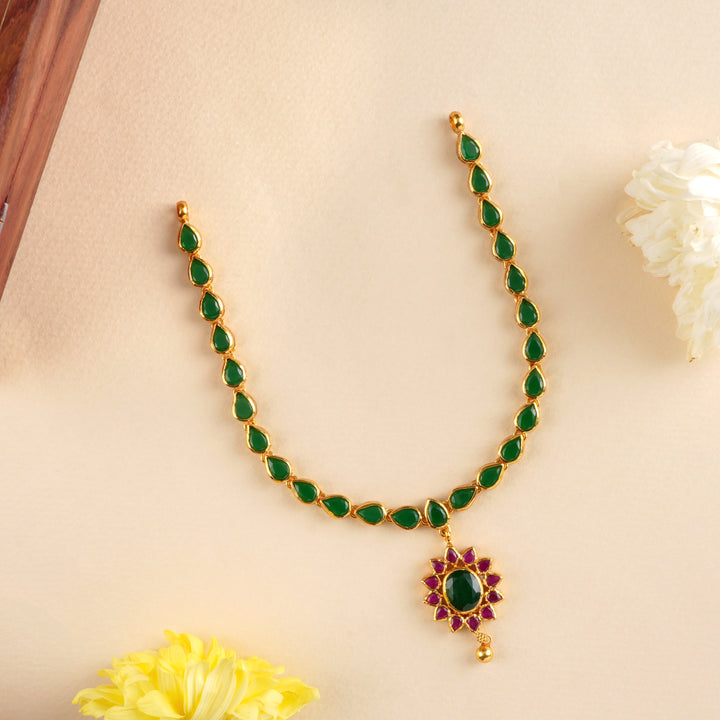 Emerald Leaf Cut with Floral Necklace